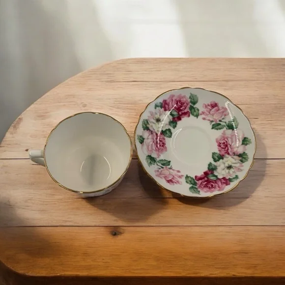 Vintage Crown Staffordshire England Teacup & Saucer, Tiffany Rose Bone China - Picture 8 of 8